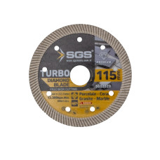 Disc diamantat turbo subtire, dublu segmentat, placi ceramice, taiere umeda si uscata, 115x22.23x1.3 mm, SGS